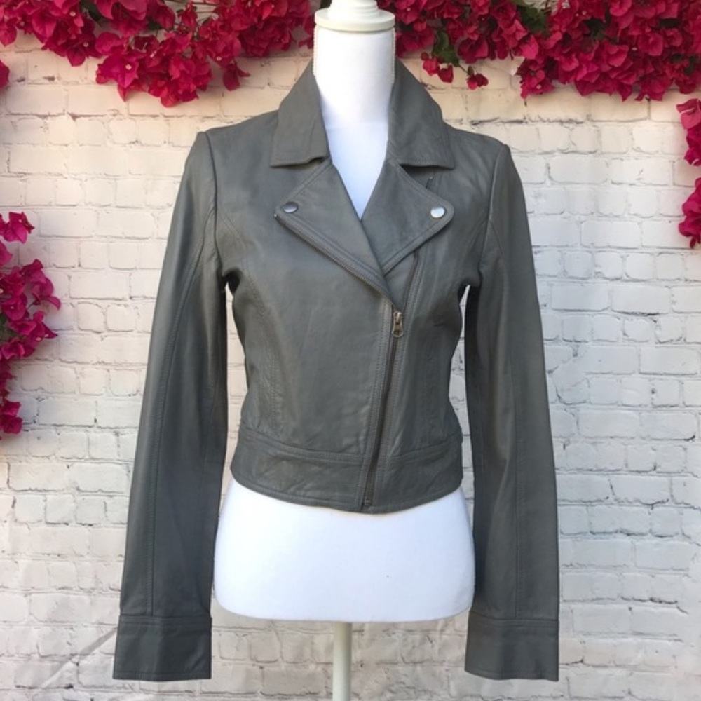 Grey 100% Leather Jacket